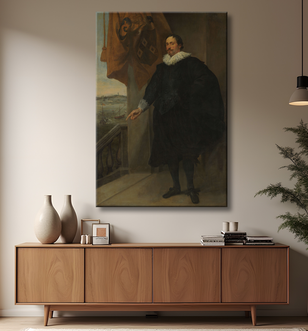Reproduction Portrait d'un noble, peut-être Adriaan van der Borcht de Anthony van Dyck avec decor