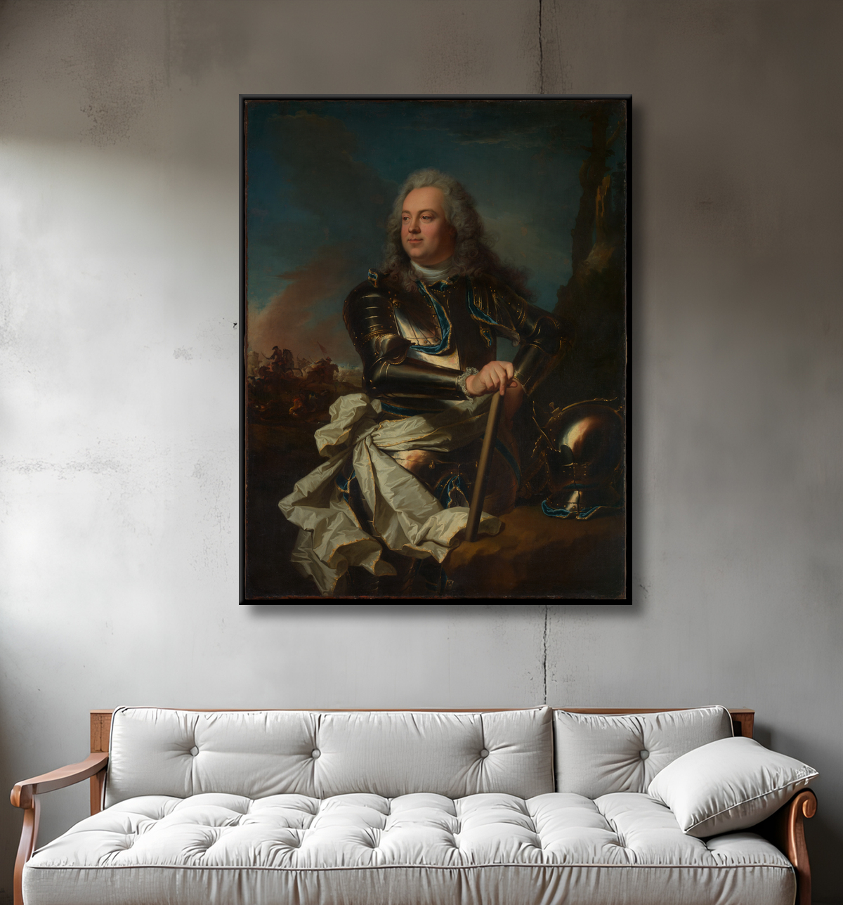 Reproduction Portrait d'un officier général de Hyacinthe Rigaud avec decor