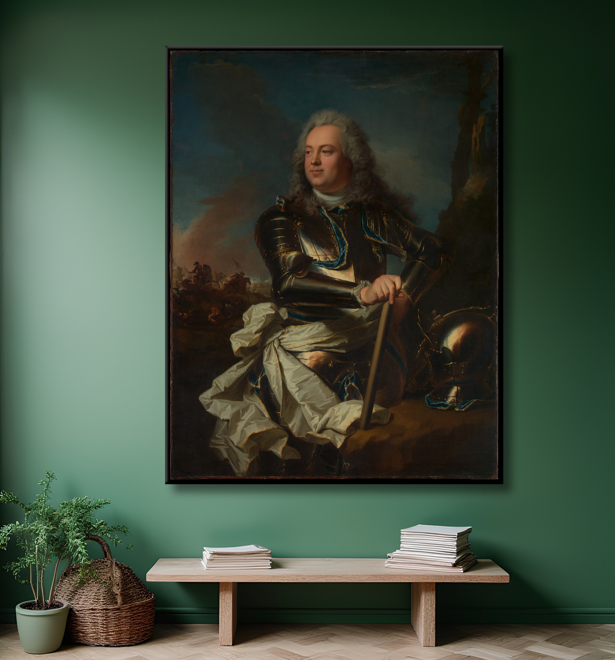 Reproduction Portrait d'un officier général de Hyacinthe Rigaud avec decor