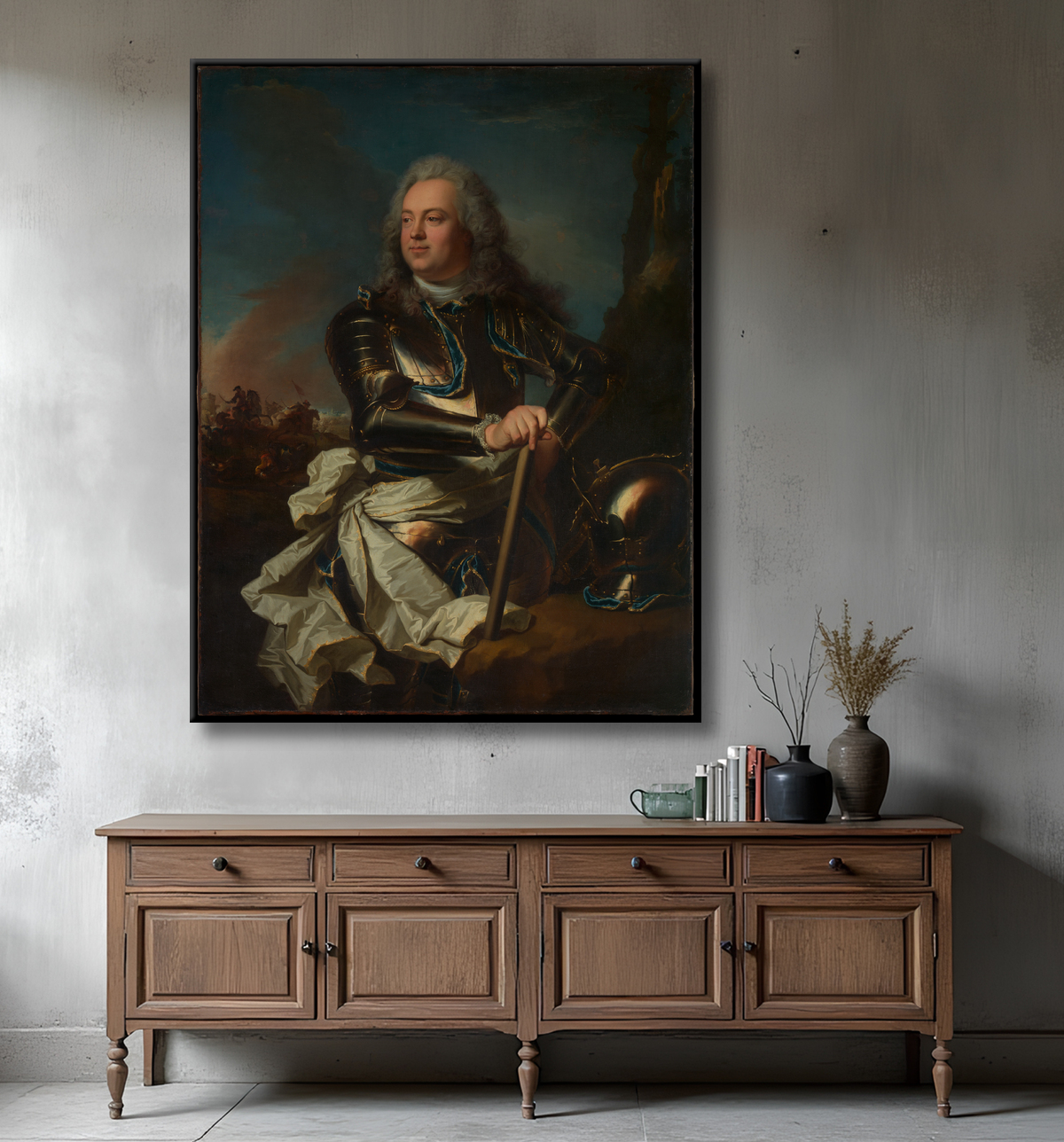 Reproduction Portrait d'un officier général de Hyacinthe Rigaud avec decor