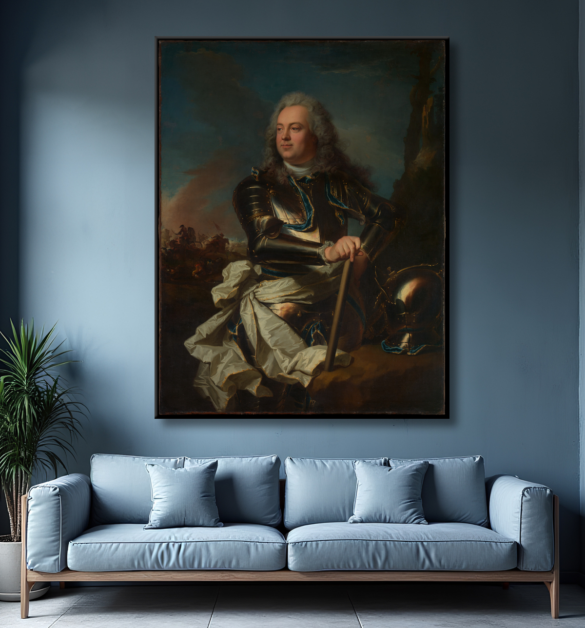 Reproduction Portrait d'un officier général de Hyacinthe Rigaud avec decor
