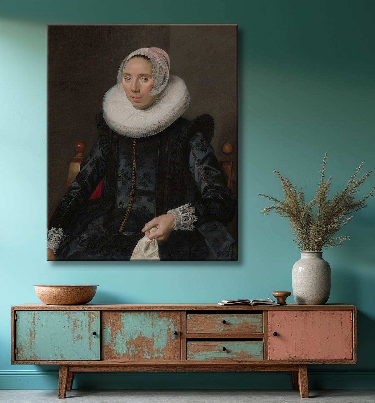 Reproduction Portrait d'une dame de Frans Hals avec decor