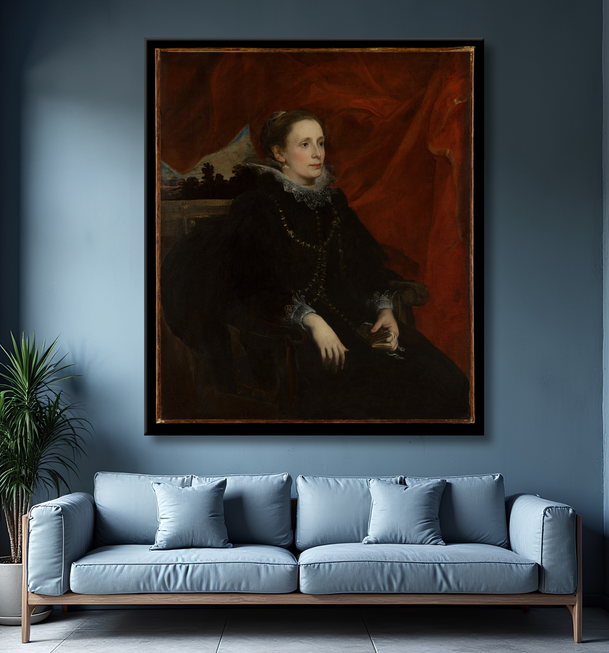 Reproduction Portrait d'une femme, dite la marquise Durazzo de Anthony van Dyck avec decor
