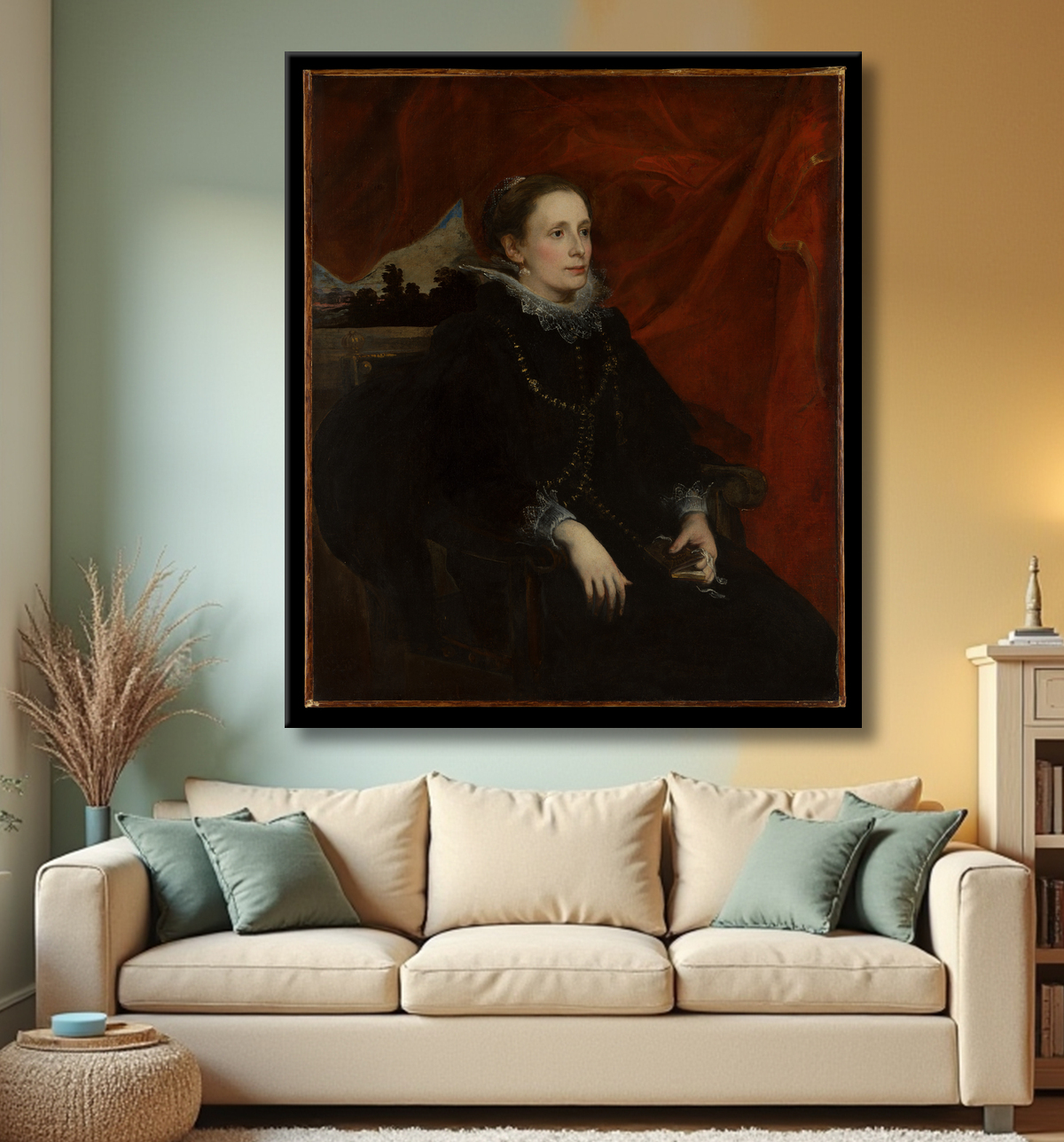 Reproduction Portrait d'une femme, dite la marquise Durazzo de Anthony van Dyck avec decor