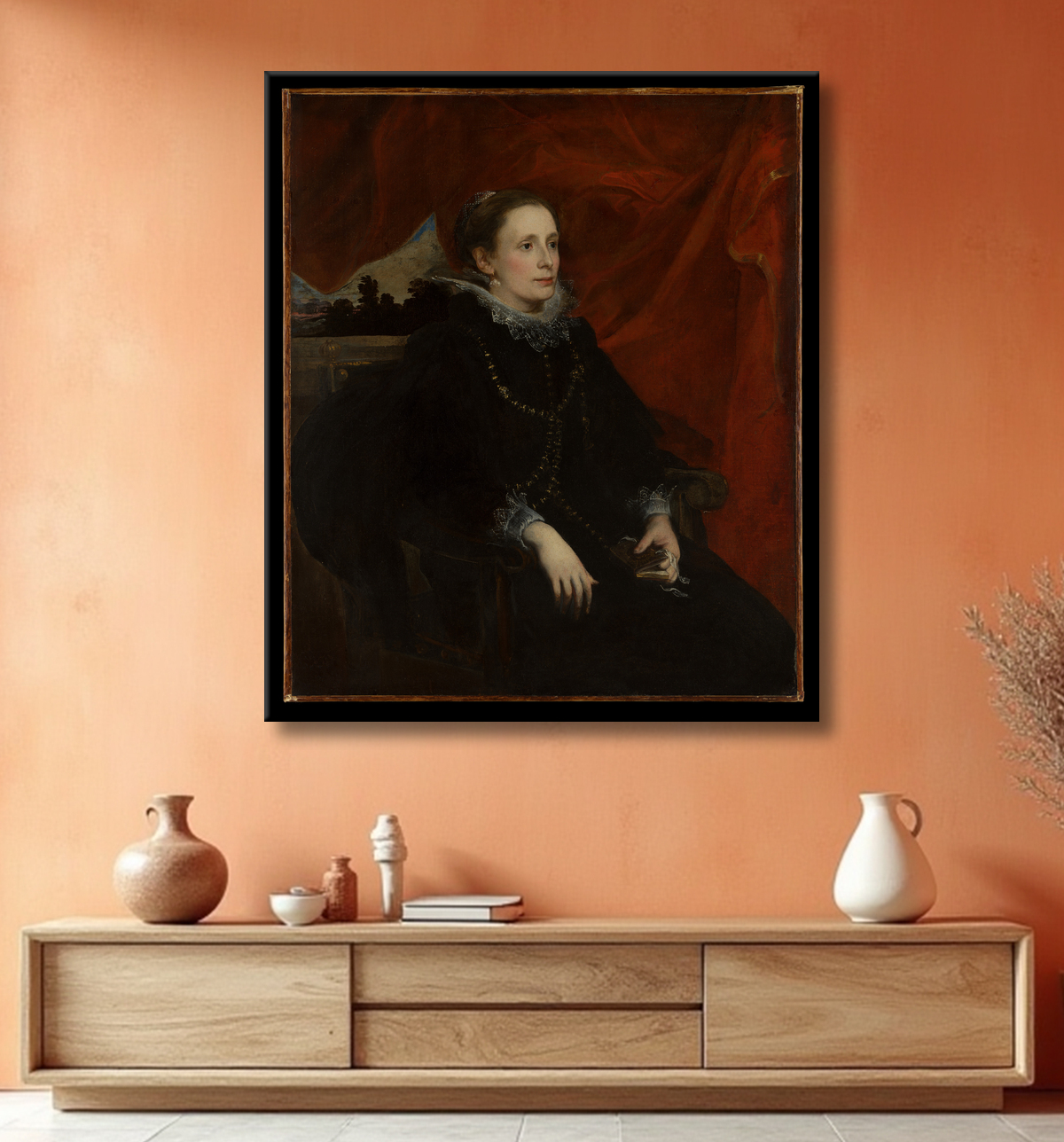 Reproduction Portrait d'une femme, dite la marquise Durazzo de Anthony van Dyck avec decor