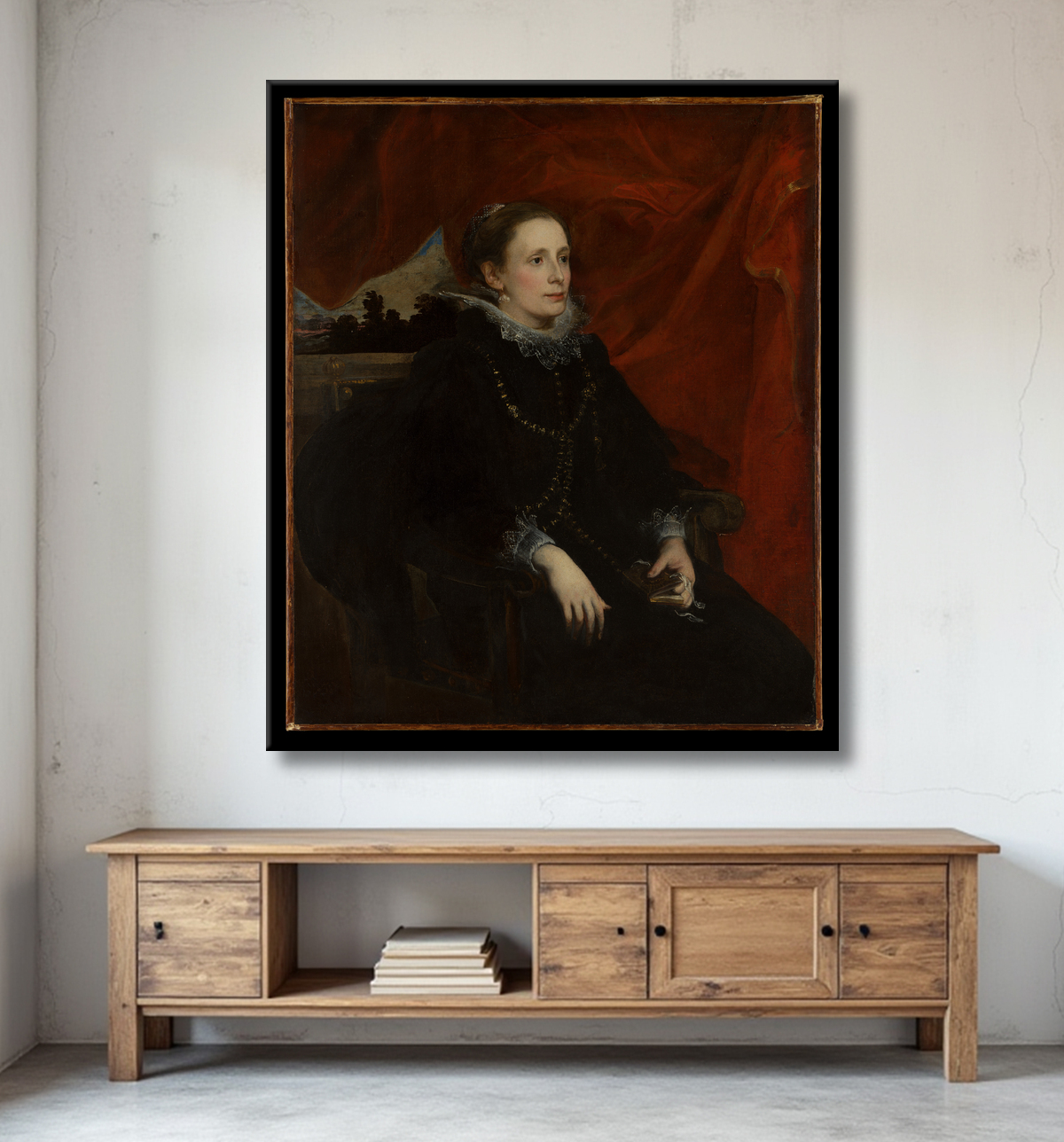 Reproduction Portrait d'une femme, dite la marquise Durazzo de Anthony van Dyck avec decor