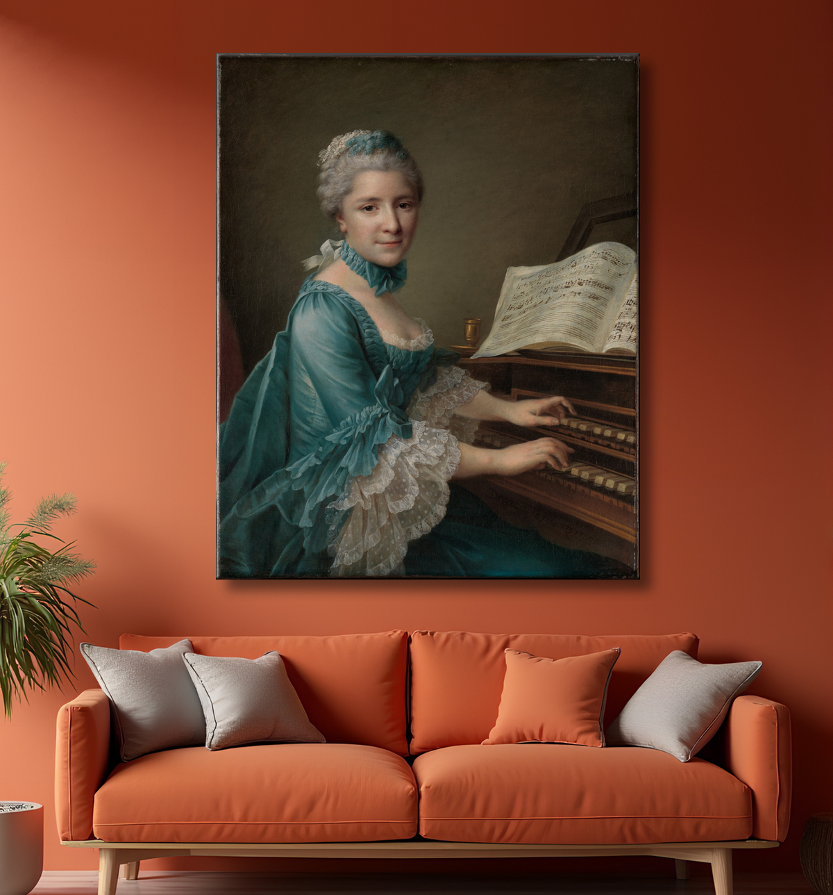 Reproduction Portrait d'une femme, dite Madame Charles Simon Favart (Marie Justine Benoîte Duronceray, 1727-1772) de François Hubert Drouais avec decor