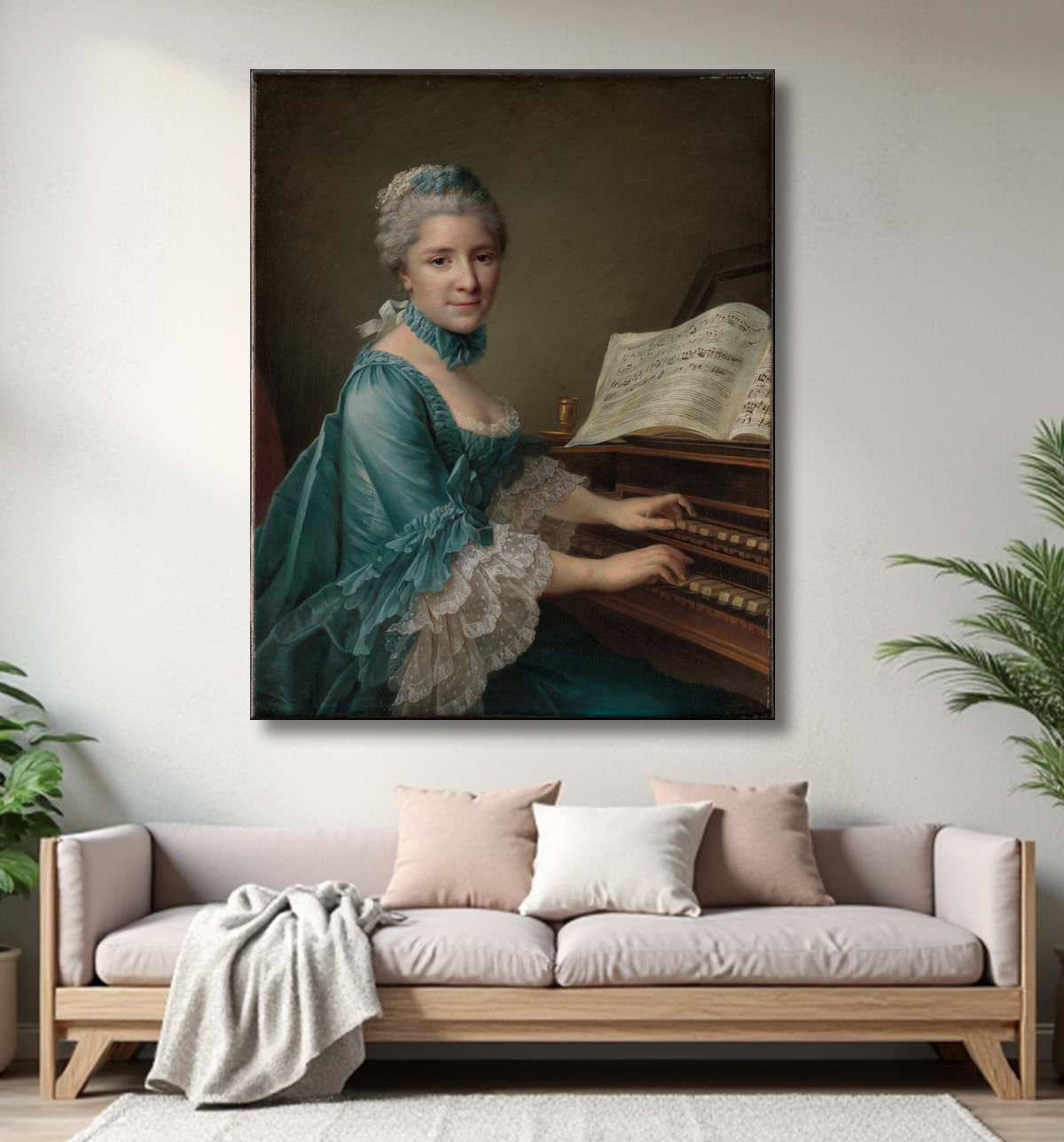 Reproduction Portrait d'une femme, dite Madame Charles Simon Favart (Marie Justine Benoîte Duronceray, 1727-1772) de François Hubert Drouais avec decor