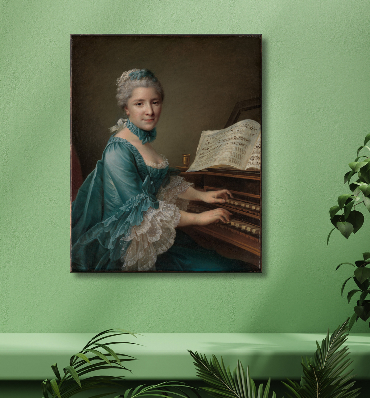 Reproduction Portrait d'une femme, dite Madame Charles Simon Favart (Marie Justine Benoîte Duronceray, 1727-1772) de François Hubert Drouais avec decor
