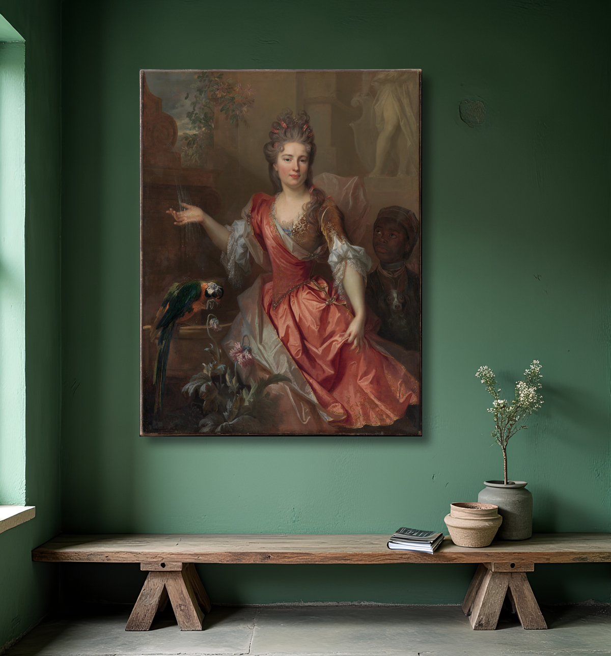Reproduction Portrait d'une femme et d'un serviteur esclave de Nicolas de Largillierre (or Largillière) avec decor