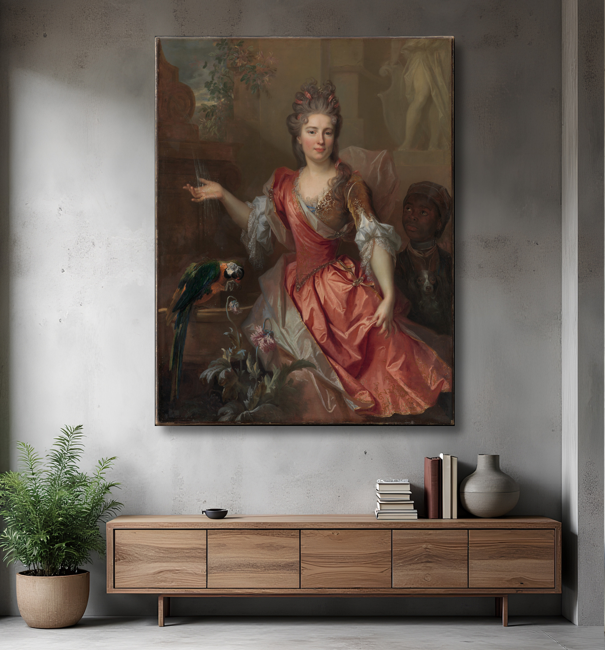 Reproduction Portrait d'une femme et d'un serviteur esclave de Nicolas de Largillierre (or Largillière) avec decor