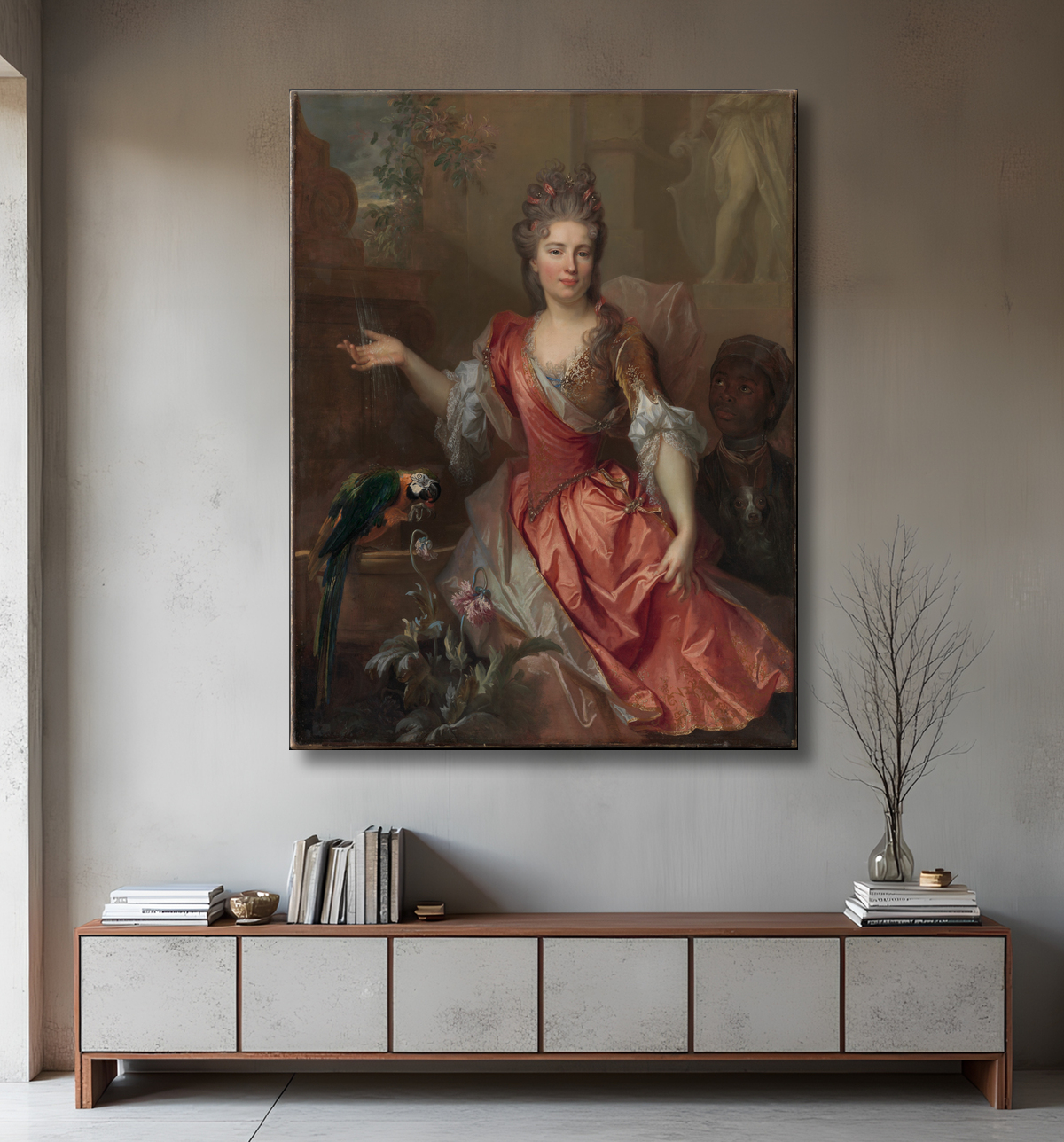 Reproduction Portrait d'une femme et d'un serviteur esclave de Nicolas de Largillierre (or Largillière) avec decor
