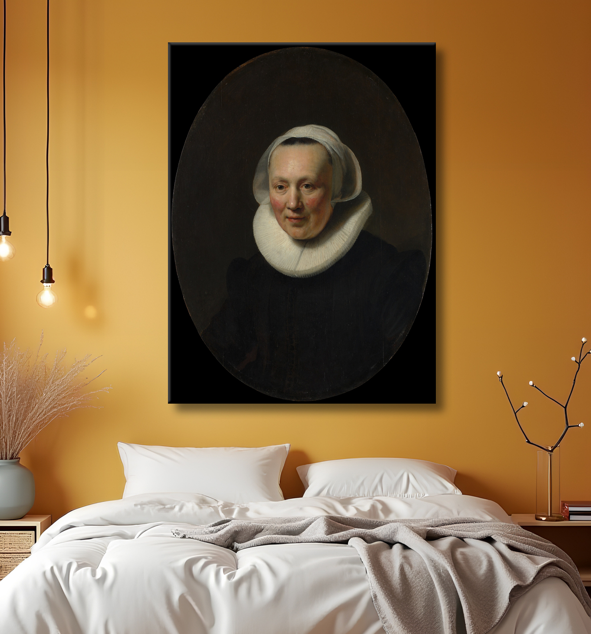 Reproduction Portrait d'une femme de Rembrandt (Rembrandt van Rijn) avec decor