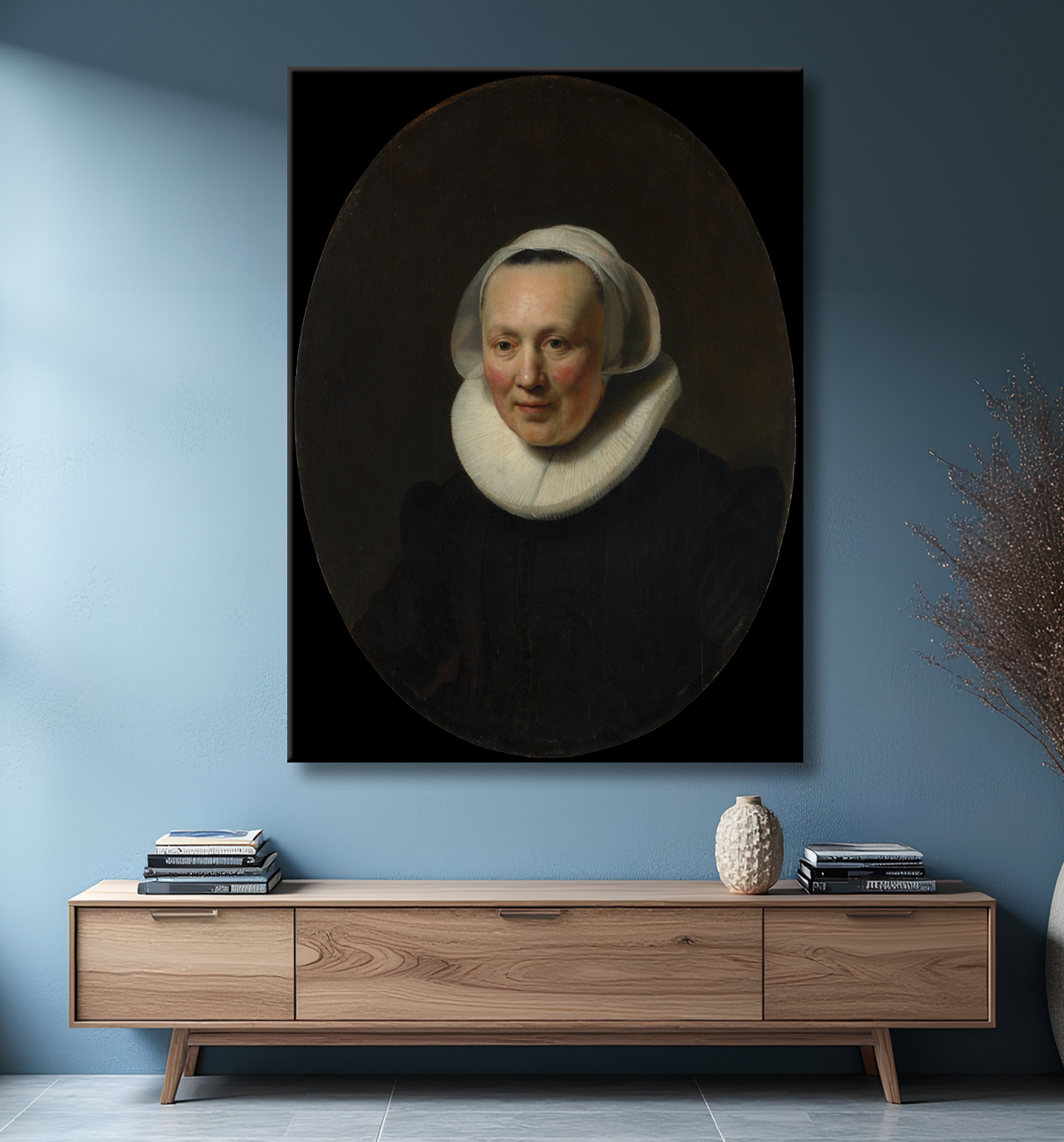 Reproduction Portrait d'une femme de Rembrandt (Rembrandt van Rijn) avec decor