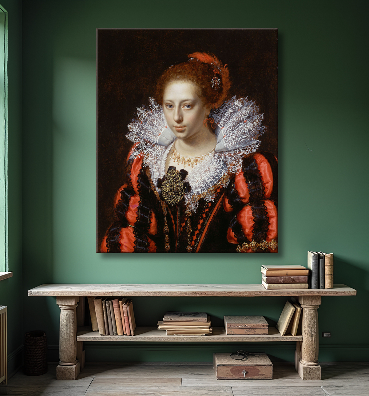 Reproduction Portrait d'une jeune femme de Paulus Moreelse avec decor