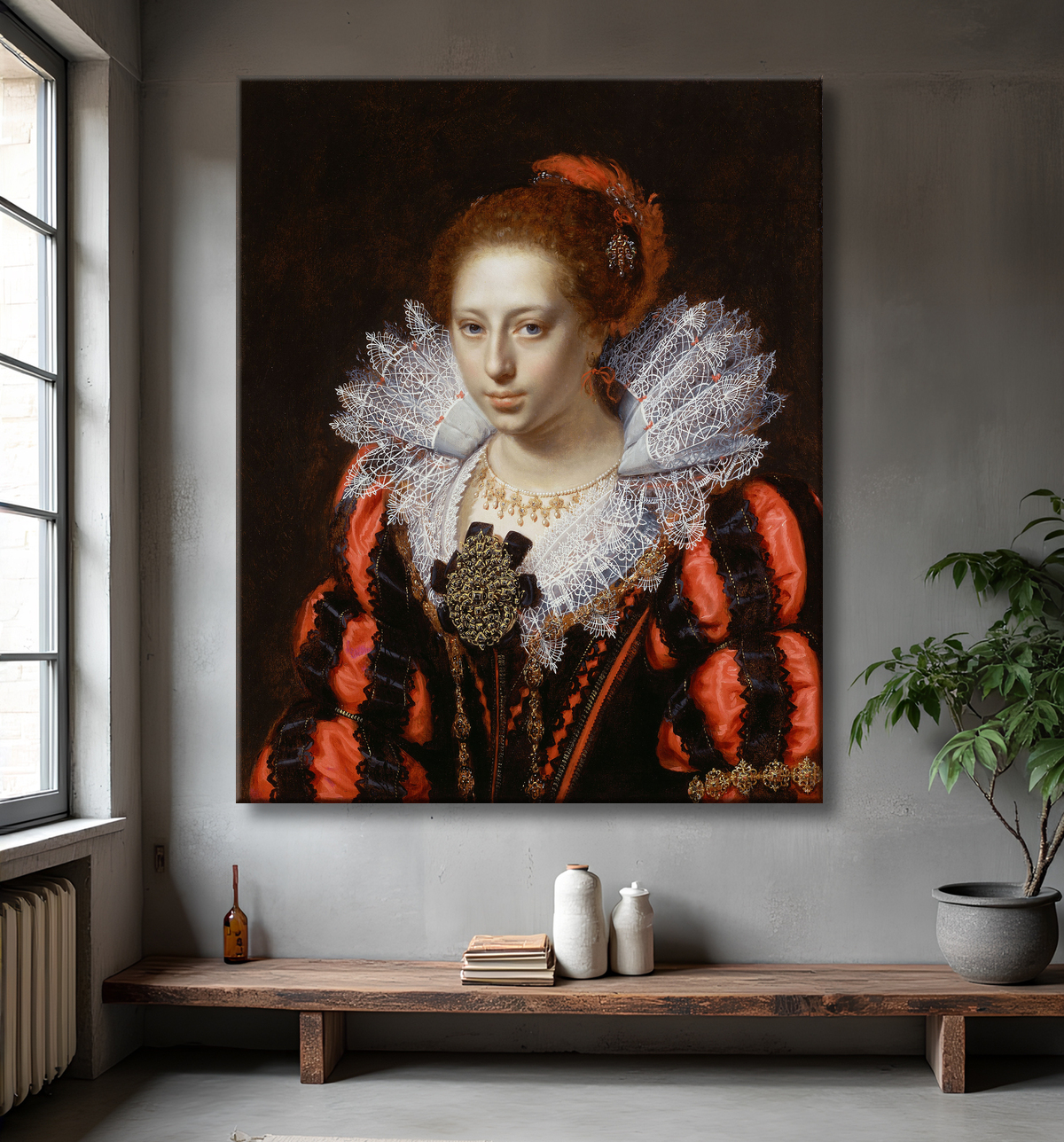 Reproduction Portrait d'une jeune femme de Paulus Moreelse avec decor