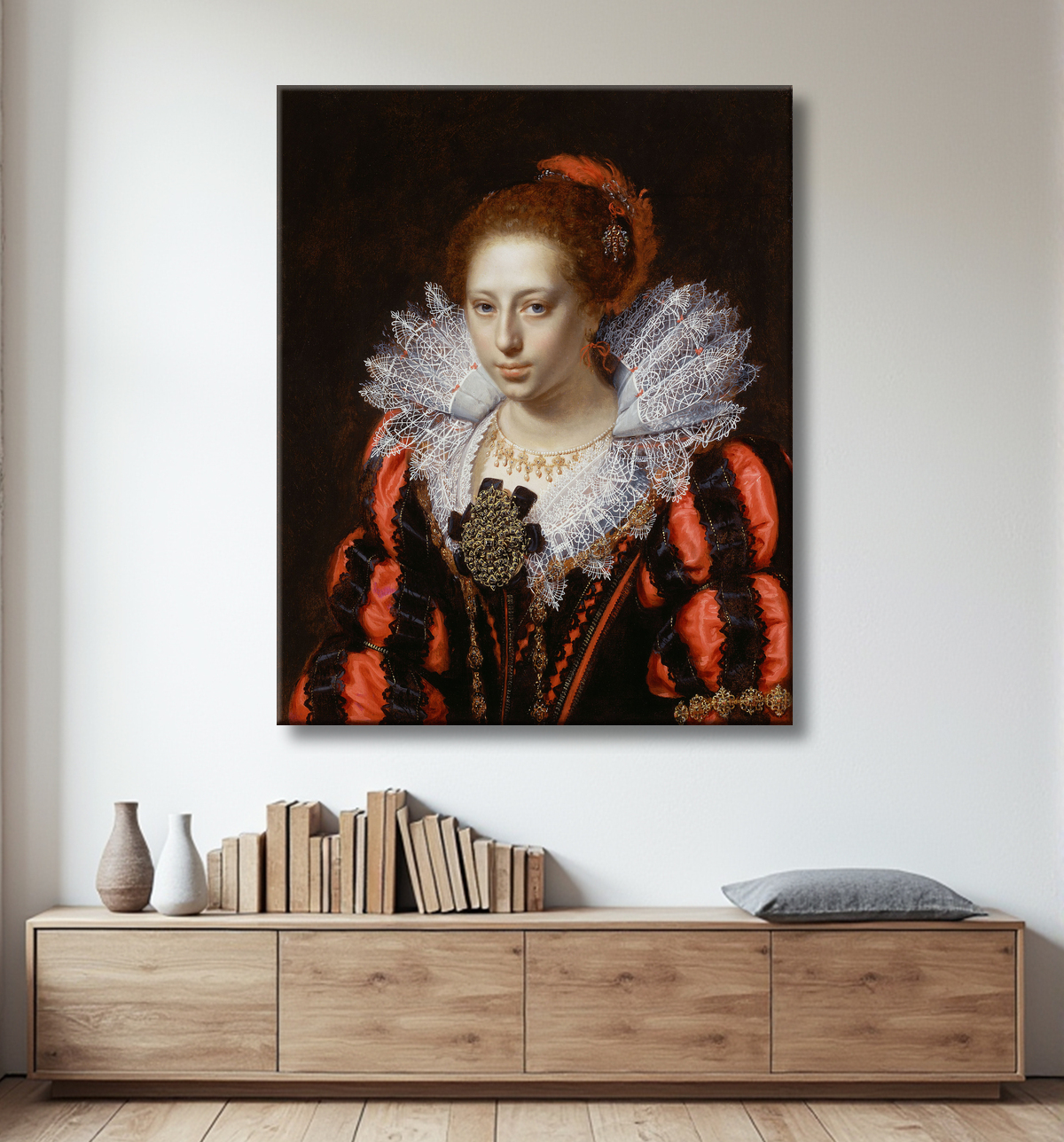 Reproduction Portrait d'une jeune femme de Paulus Moreelse avec decor