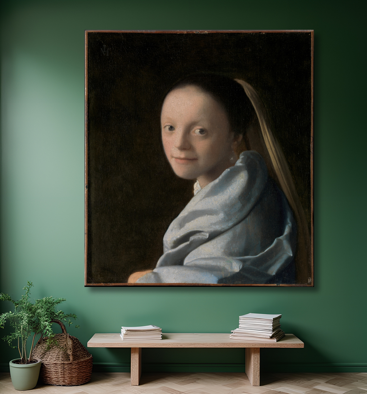Reproduction Portrait d'une jeune femme de Johannes Vermeer avec decor