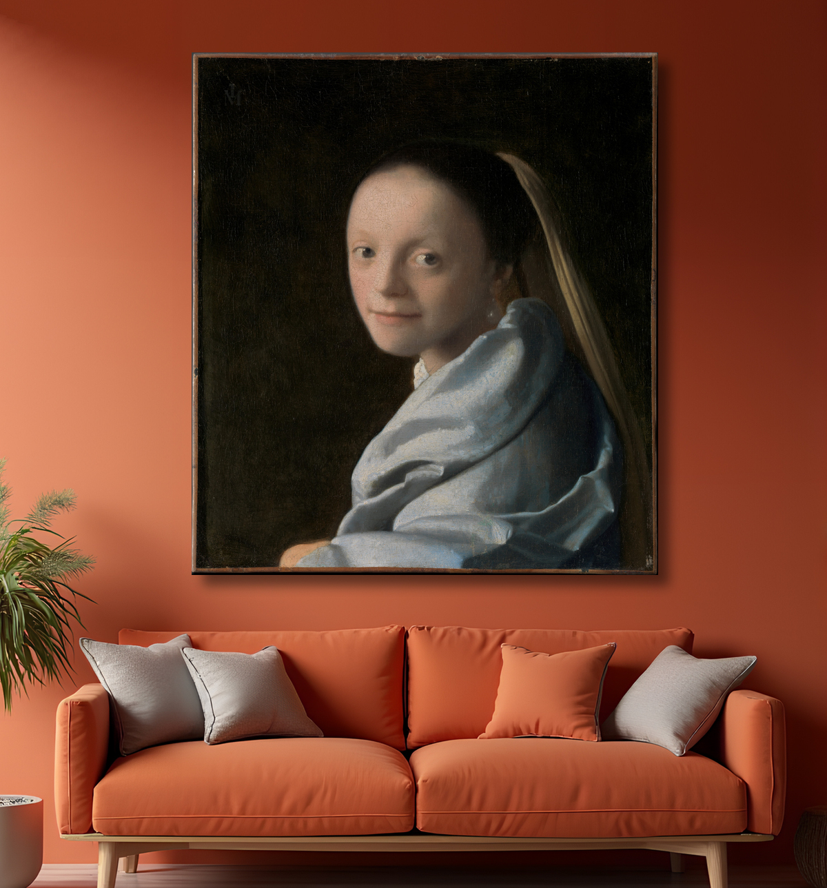 Reproduction Portrait d'une jeune femme de Johannes Vermeer avec decor