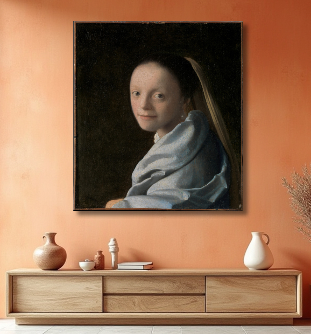 Reproduction Portrait d'une jeune femme de Johannes Vermeer avec decor