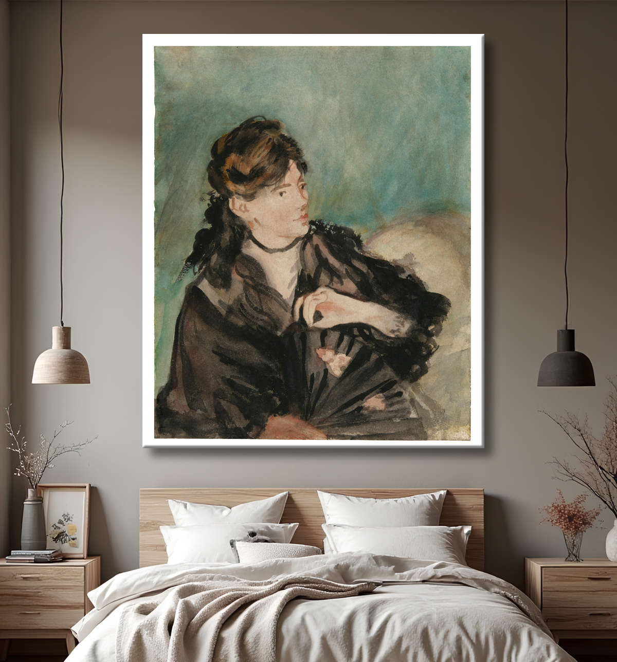 Reproduction Portrait de Berthe Morisot à l'éventail de Édouard Manet avec decor