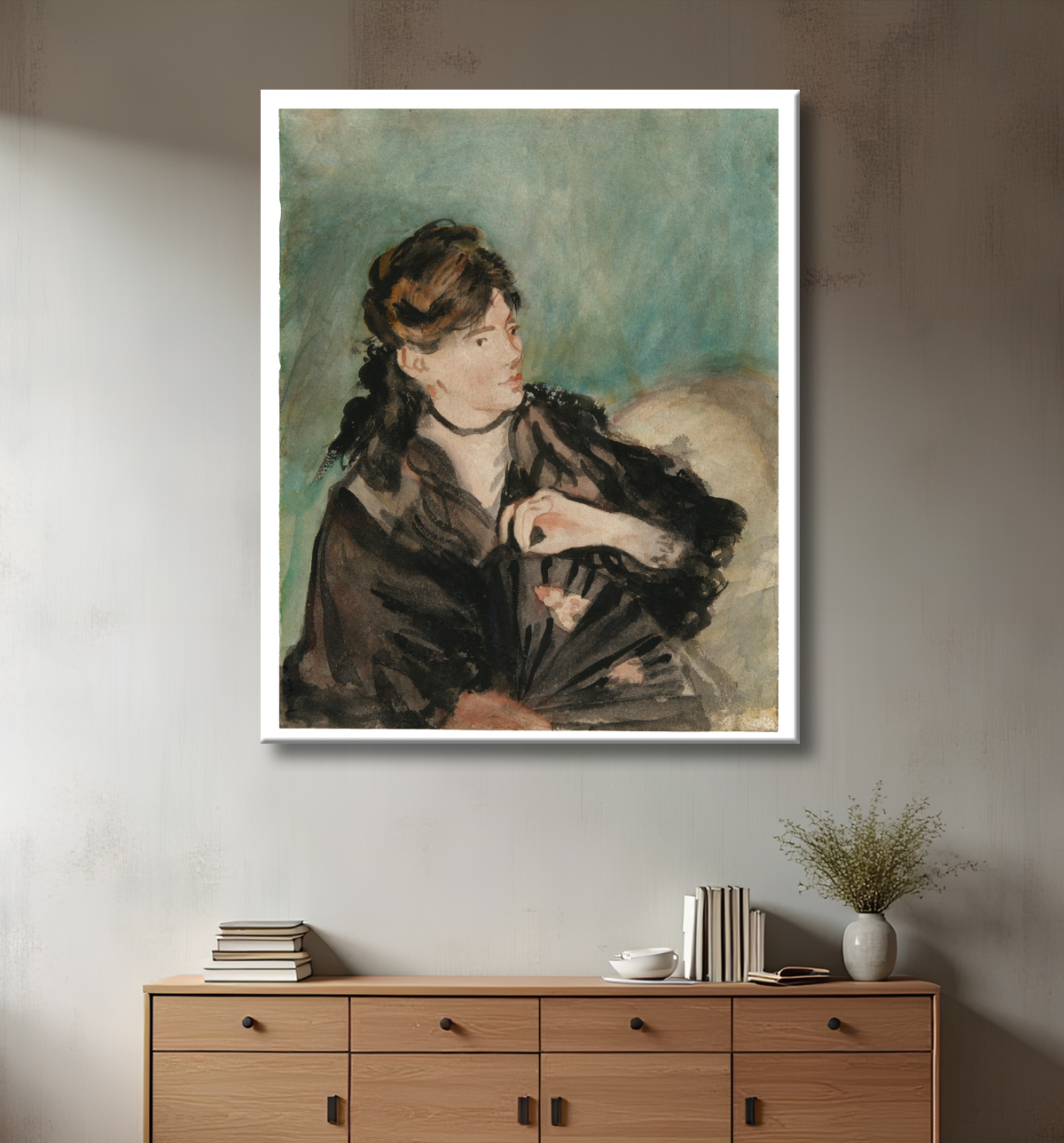 Reproduction Portrait de Berthe Morisot à l'éventail de Édouard Manet avec decor