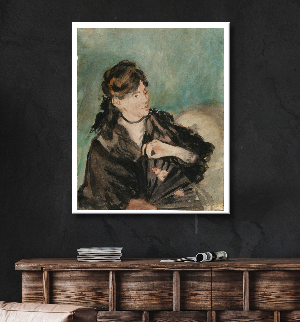 Reproduction Portrait de Berthe Morisot à l'éventail de Édouard Manet avec decor