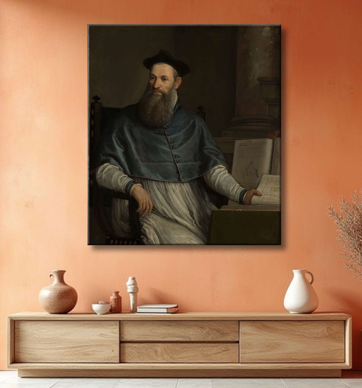 Reproduction Portrait de Daniele Barbaro de Paolo Veronese avec decor