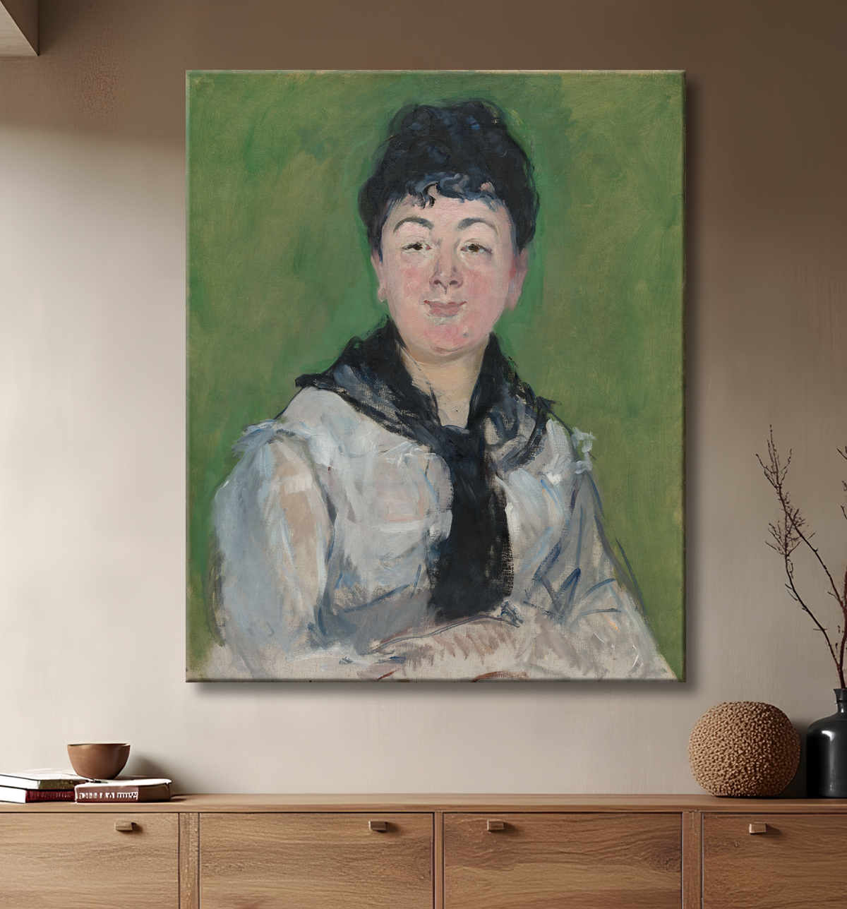 Reproduction Portrait de femme avec un fichu noir de Édouard Manet avec decor