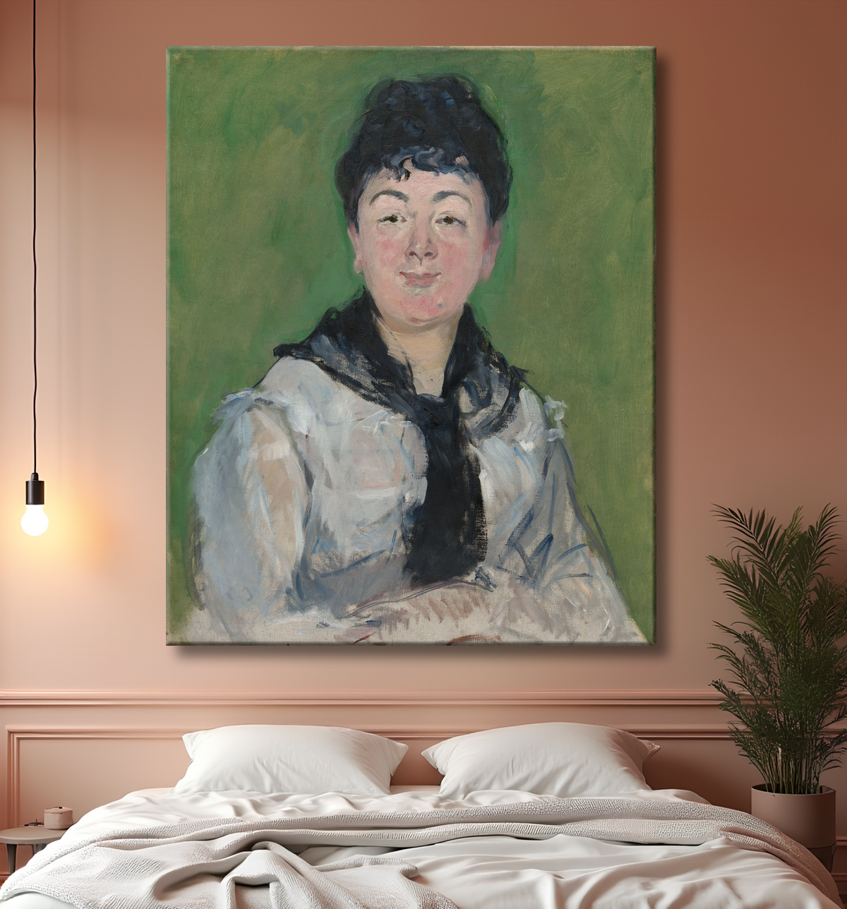 Reproduction Portrait de femme avec un fichu noir de Édouard Manet avec decor