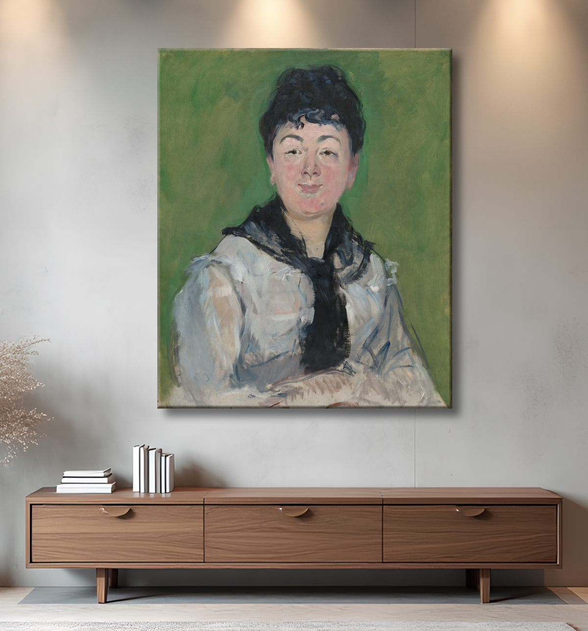 Reproduction Portrait de femme avec un fichu noir de Édouard Manet avec decor