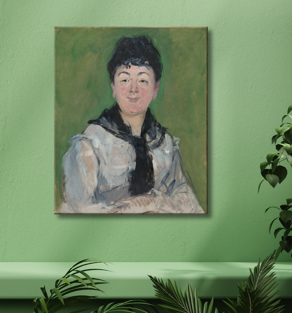 Reproduction Portrait de femme avec un fichu noir de Édouard Manet avec decor