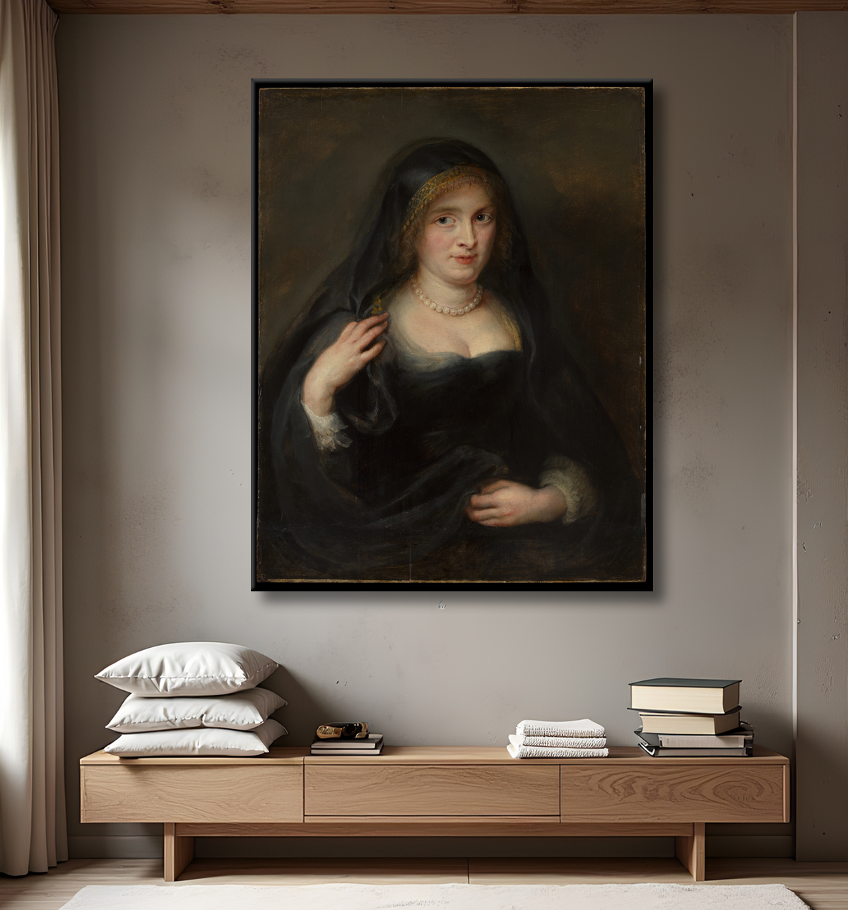 Reproduction Portrait de femme, probablement Susanna Lunden (Susanna Fourment, 1599-1628) de Peter Paul Rubens avec decor