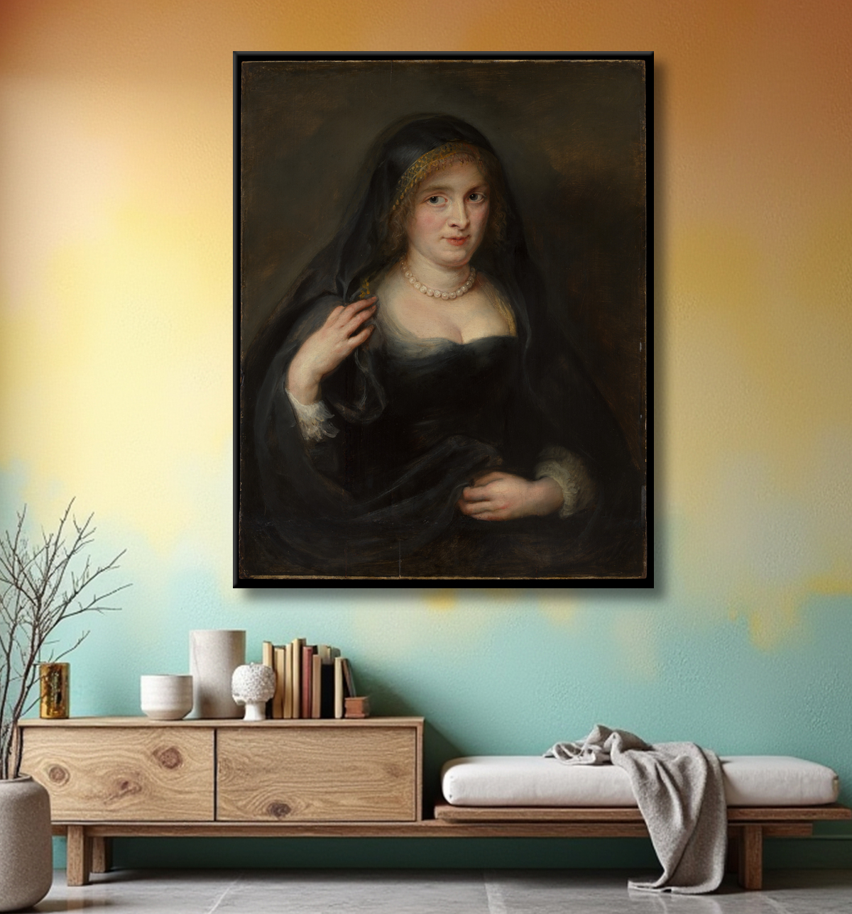 Reproduction Portrait de femme, probablement Susanna Lunden (Susanna Fourment, 1599-1628) de Peter Paul Rubens avec decor