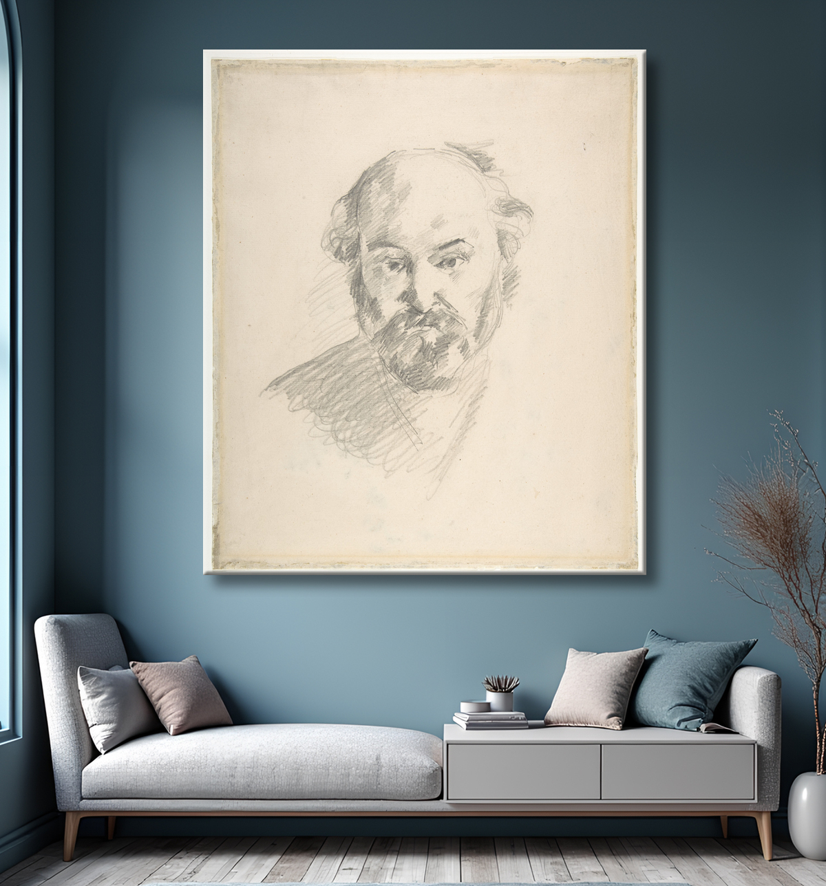 Reproduction Portrait de l'artiste (recto) ; Fragment d'une étude de paysage (verso) de Paul Cézanne avec decor