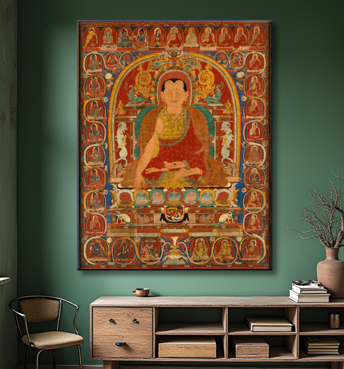 Reproduction Portrait de lignée d'un abbé avec decor