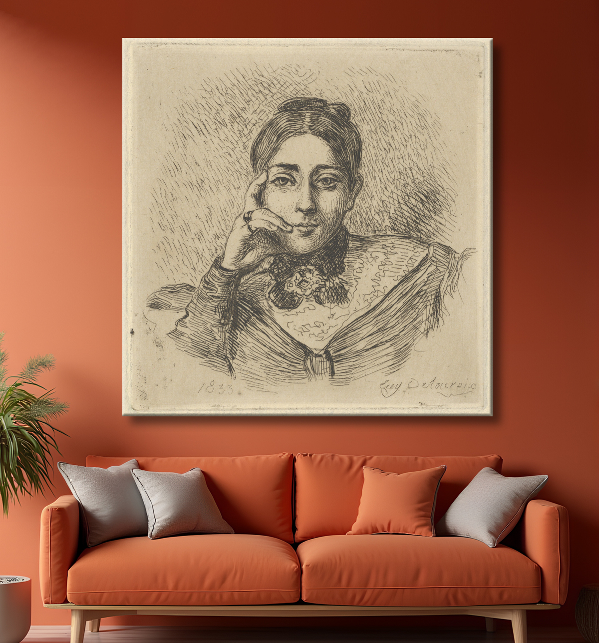 Reproduction Portrait de Madame Frédéric Villot de Eugène Delacroix avec decor