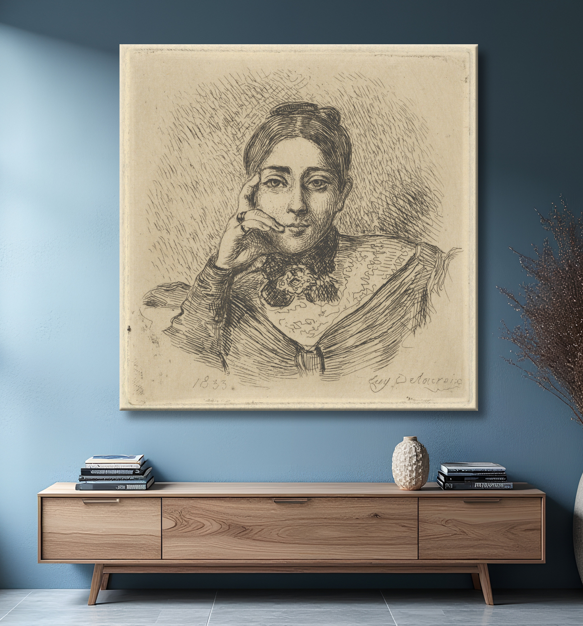 Reproduction Portrait de Madame Frédéric Villot de Eugène Delacroix avec decor