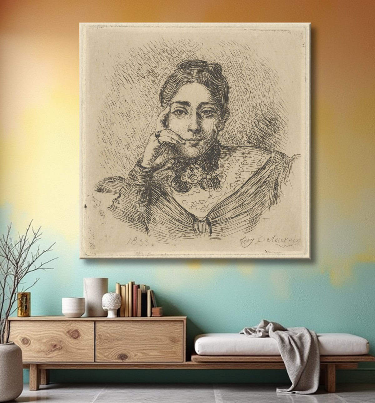 Reproduction Portrait de Madame Frédéric Villot de Eugène Delacroix avec decor