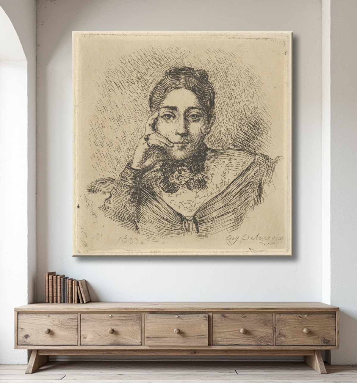 Reproduction Portrait de Madame Frédéric Villot de Eugène Delacroix avec decor