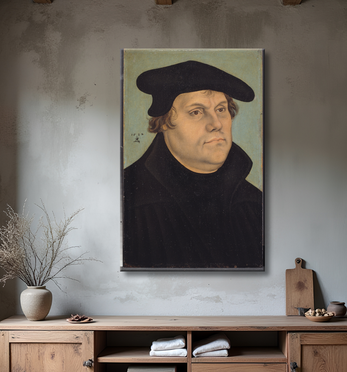 Reproduction Portrait de Martin Luther de Cranach d.Æ., Lucas avec decor
