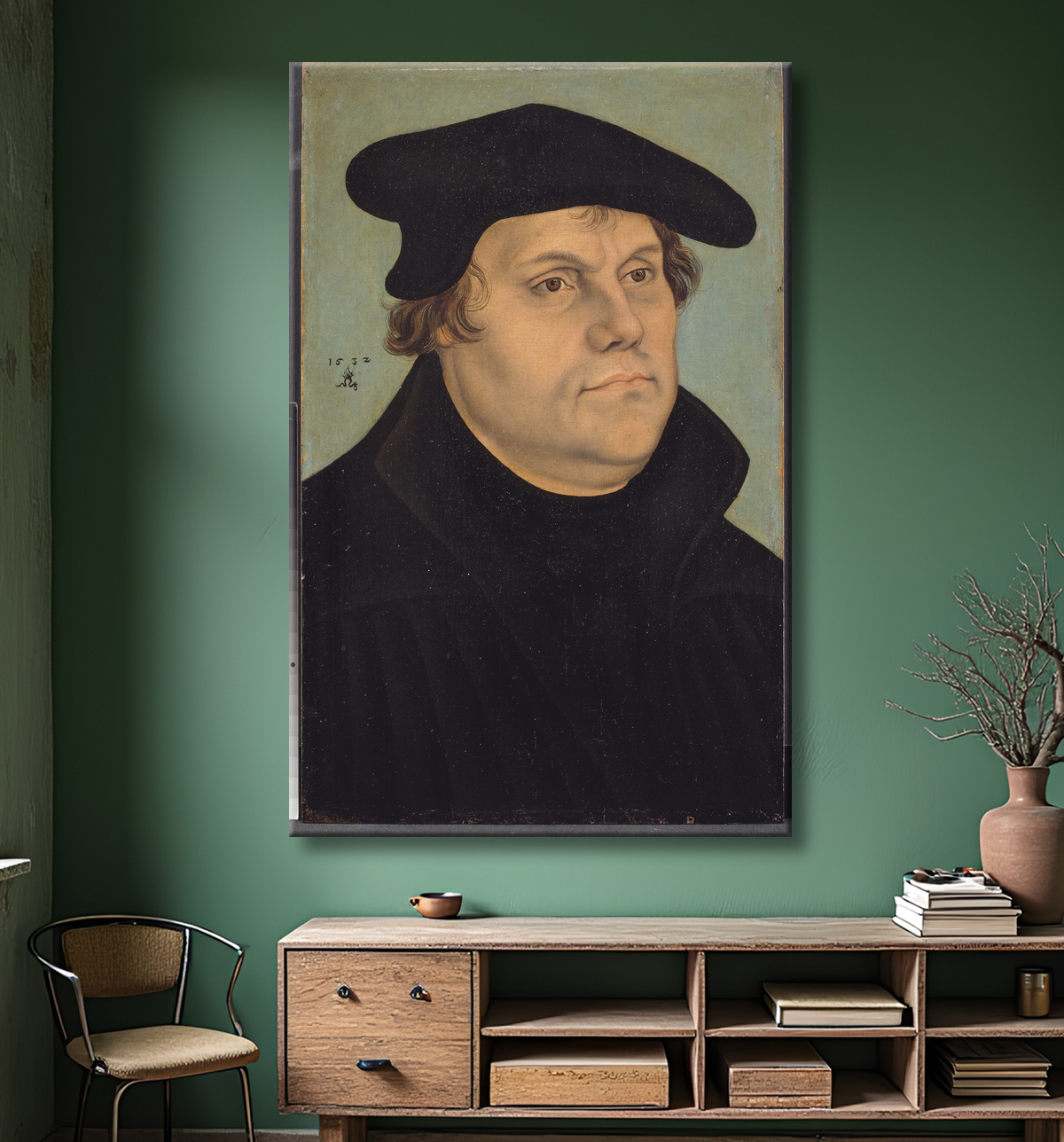 Reproduction Portrait de Martin Luther de Cranach d.Æ., Lucas avec decor