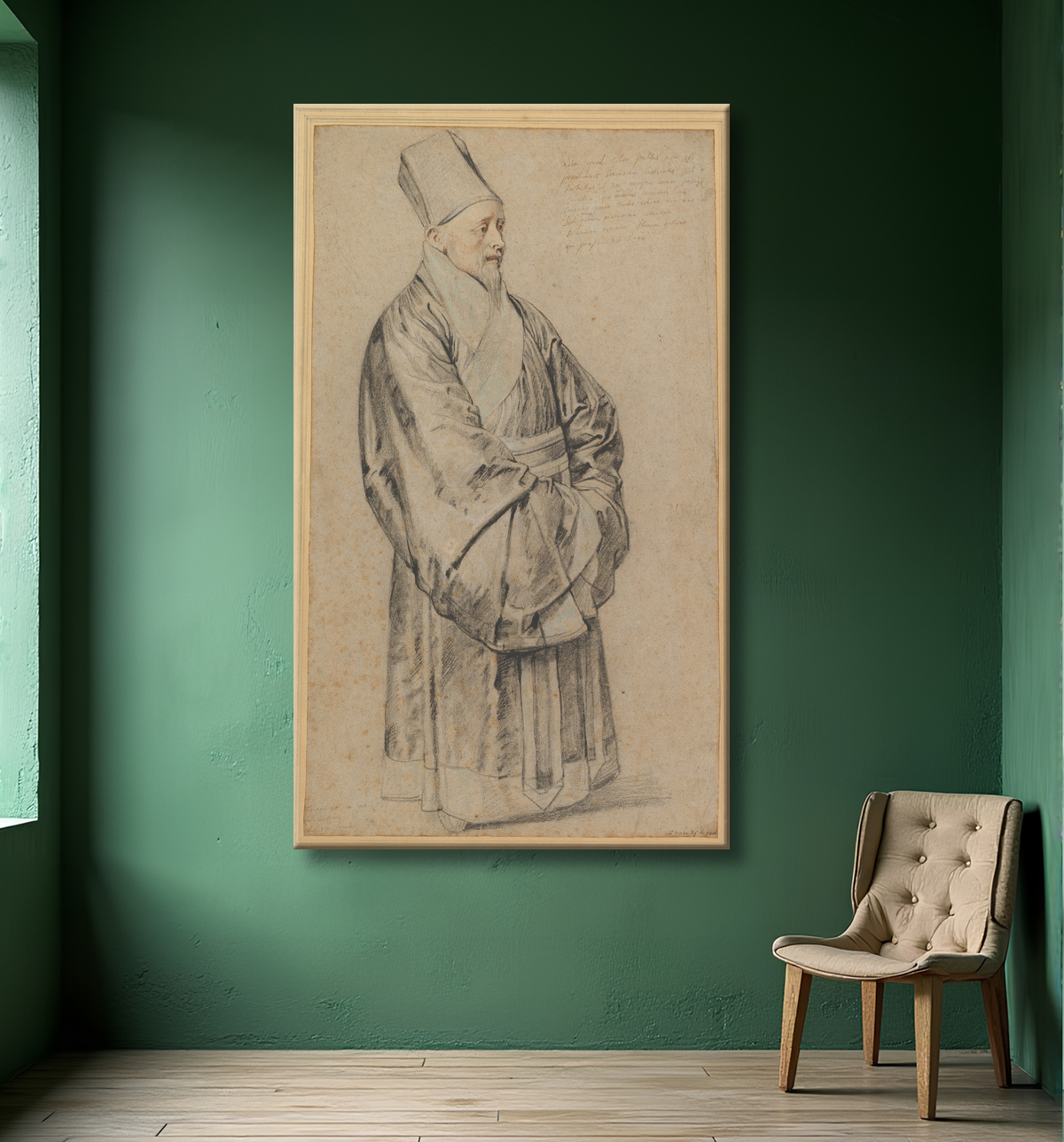Reproduction Portrait de Nicolas Trigault en costume chinois de Peter Paul Rubens avec decor