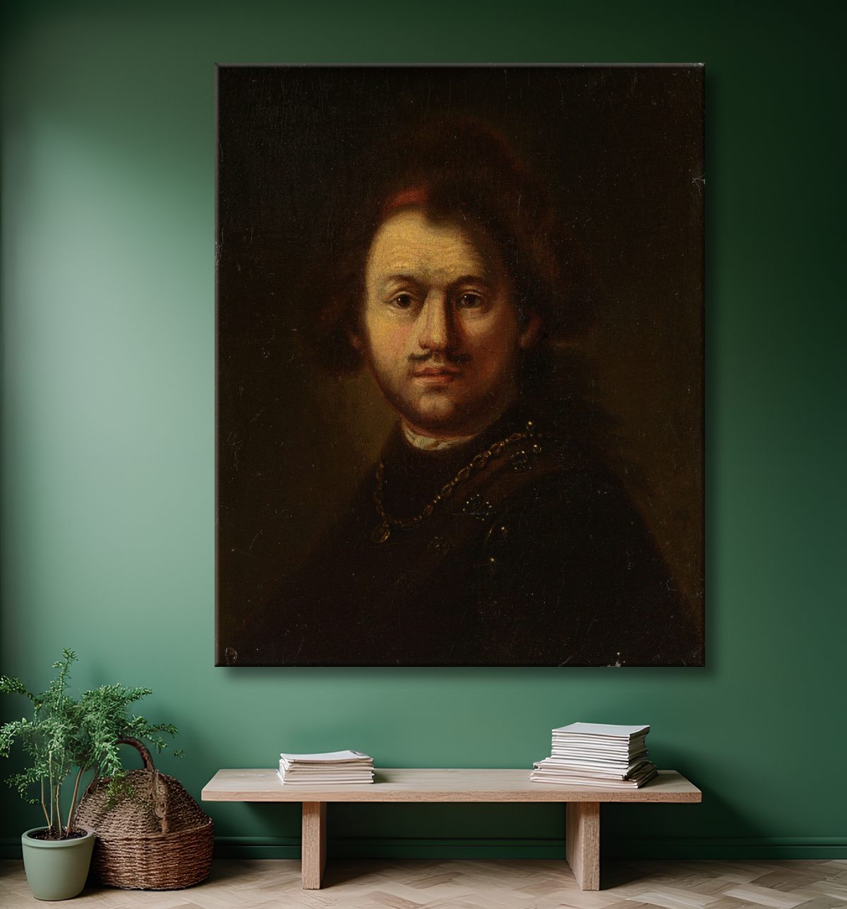 Reproduction Portrait de Rembrandt Harmensz. du Rhin de Rembrandt van Rijn avec decor
