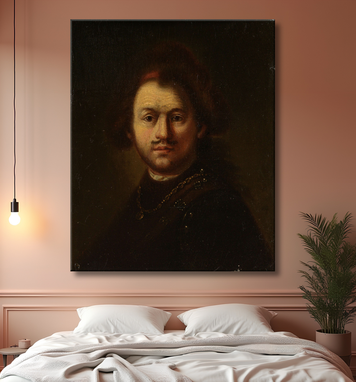 Reproduction Portrait de Rembrandt Harmensz. du Rhin de Rembrandt van Rijn avec decor