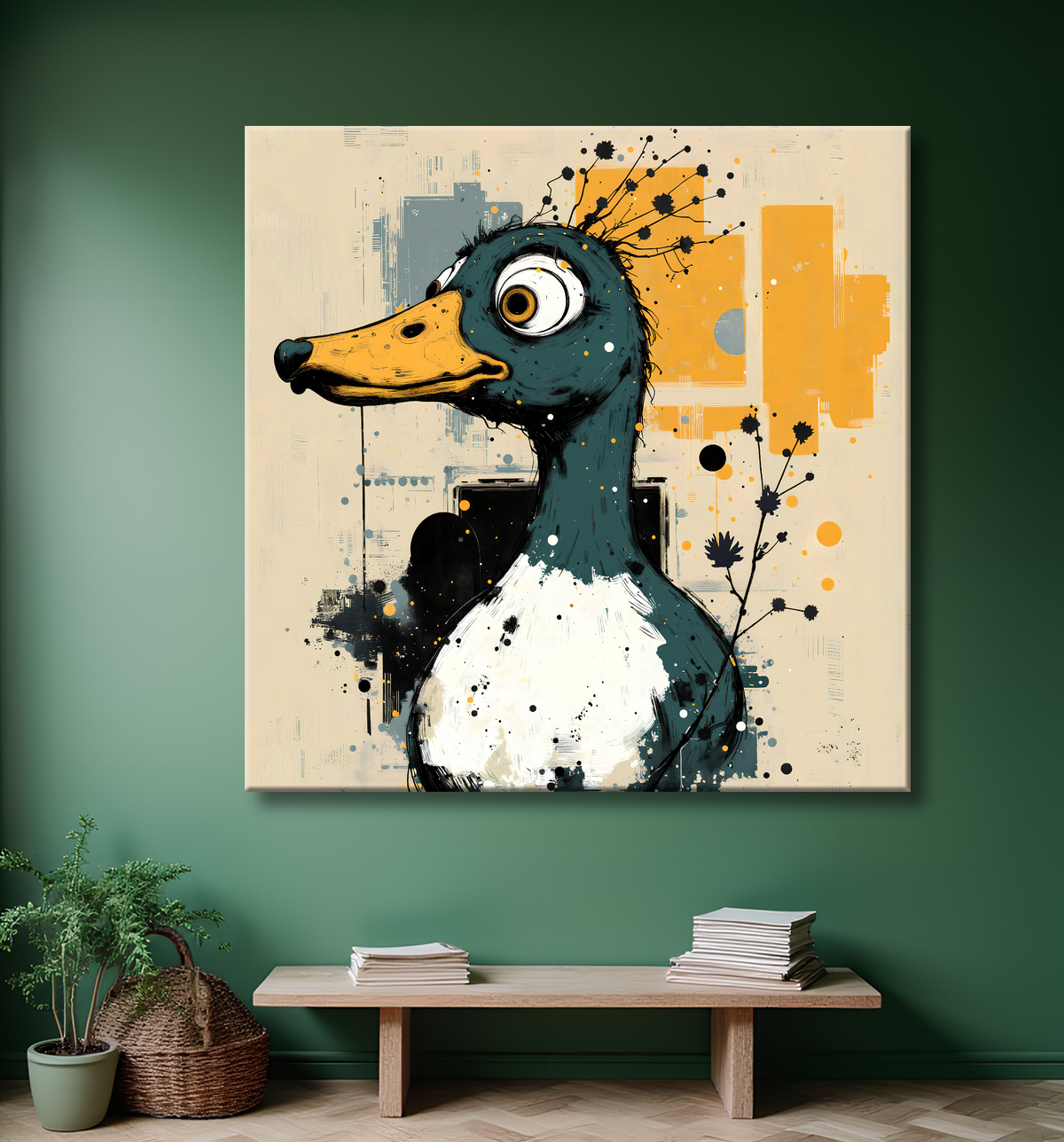 Tableau drôle de canard avec decor