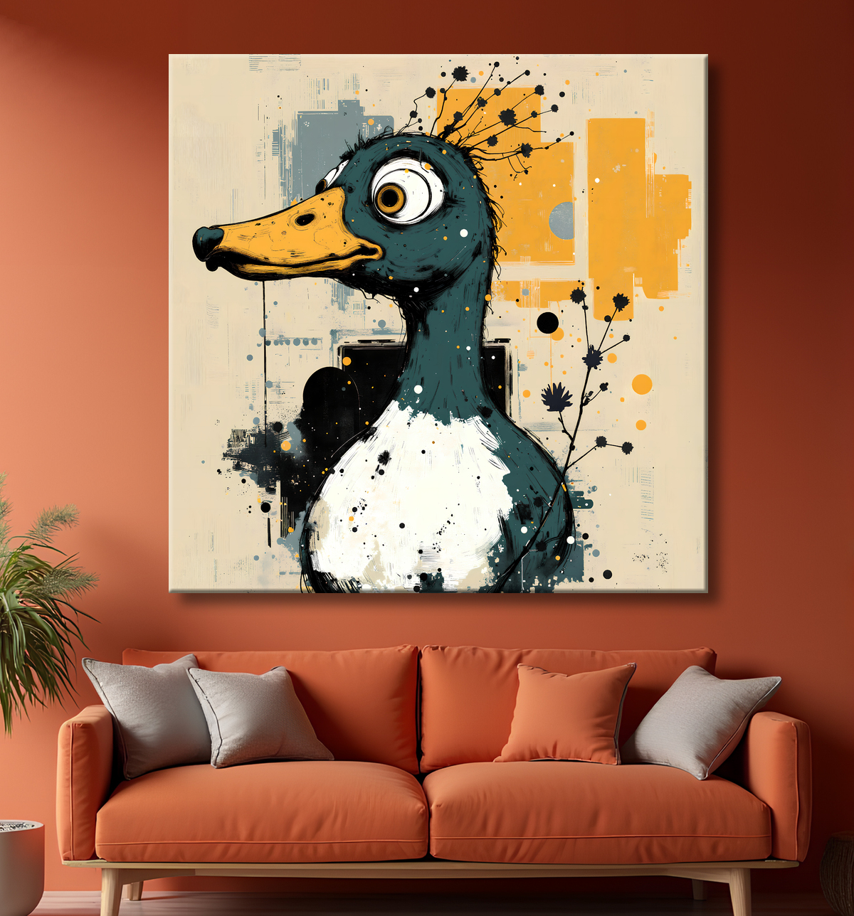 Tableau drôle de canard avec decor
