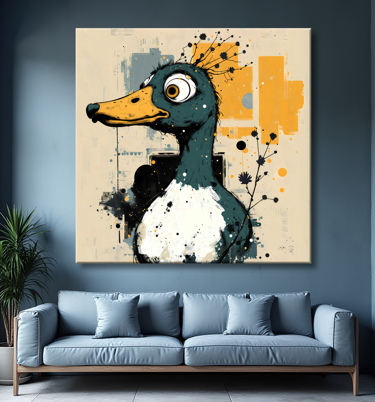 Tableau drôle de canard avec decor