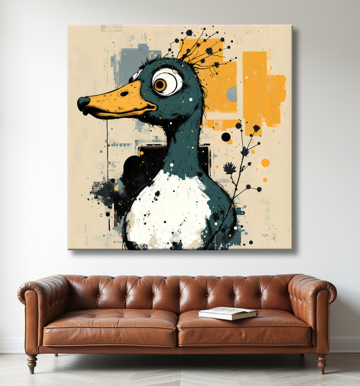 Tableau drôle de canard avec decor
