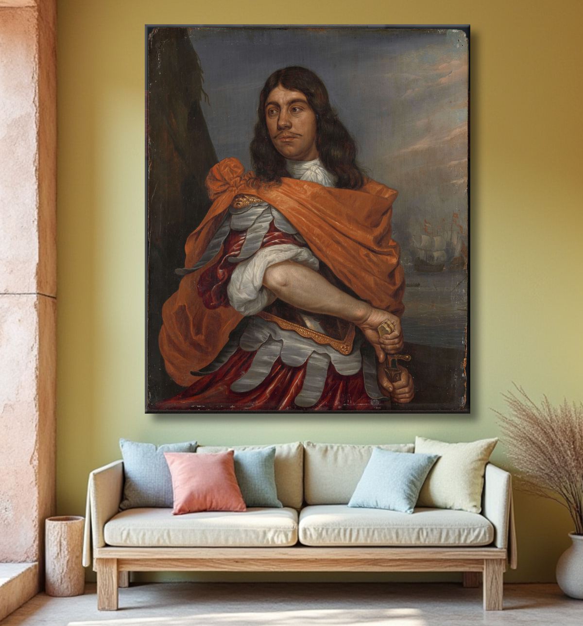 Reproduction Portrait du lieutenant-amiral Cornelis Tromp en costume romain de Abraham Evertsz. van Westerveld avec decor